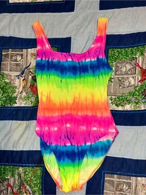 (2) Kathy Ireland Neon Rainbow Tie-Dye Bathing Suits --- Size Woman's 6